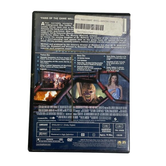 Resident Evil Apocalypse Horror Sci Fi DVD 2004 R Milla Jovovich Sienna Guillory - Picture 2 of 2